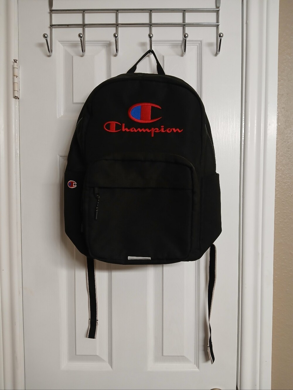 Champion Black Backpack with Red & Blue Logo Patch